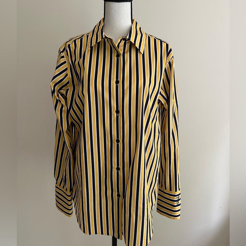 Tara Jarmon Paris Striped Yellow and Black Shirt with Monogram